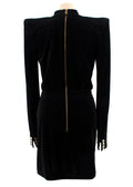Balmain Black Velvet Cut-Out Structured Mini Dress with Pearl Embellishment