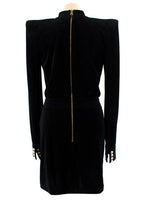 Balmain Black Velvet Cut-Out Structured Mini Dress with Pearl Embellishment