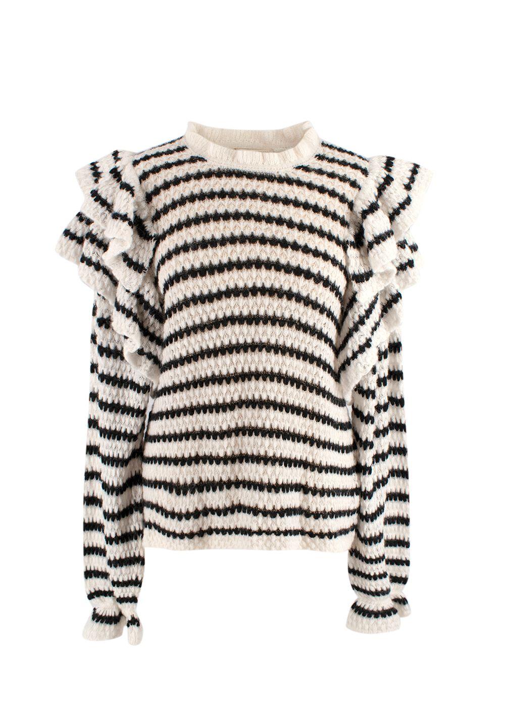 Ulla Johnson Black and White Striped Camilla Ruffle Sweater