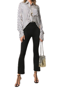 Sprwmn Black Suede Flared Ankle Crop Leggings