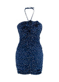 Magda Butrym Navy Polka Dot Halterneck Dress
