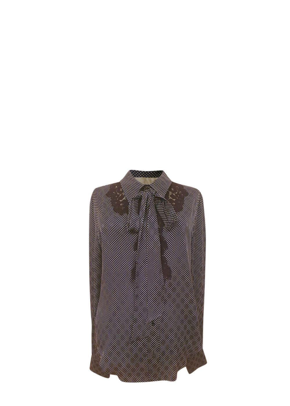 Black Silk Crepe Polka Dot Blouse