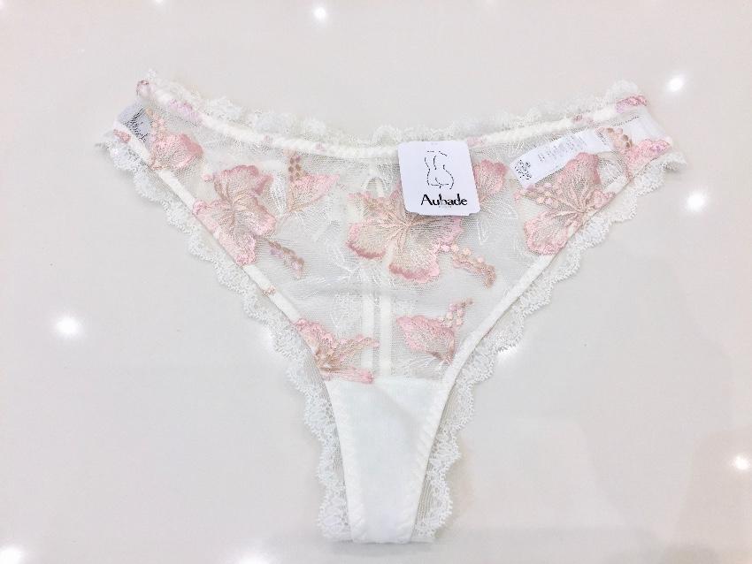 Aubade Paradise Cream & Pink Embroidered Tanga