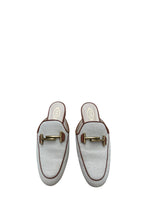 Ivory Canvas & Tan Leather Backless Loafers