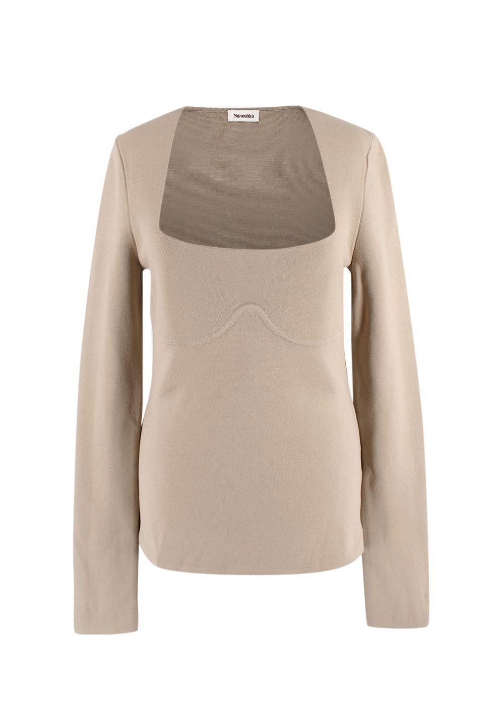 Nanushka Beige Fine Knit Long Sleeve Top