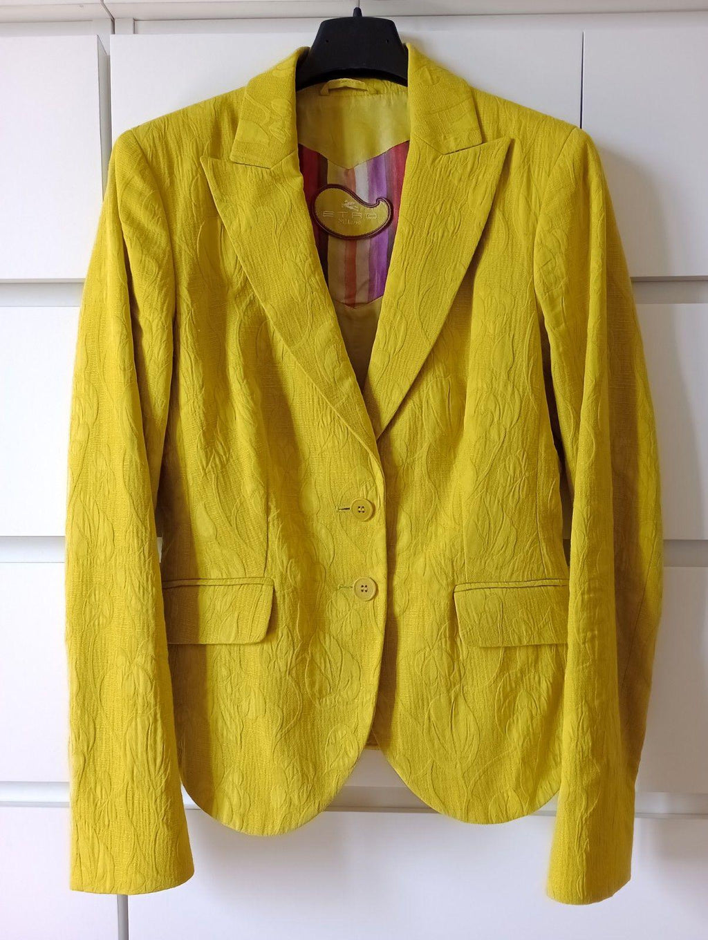 Yellow Jacquard Relief Pattern Blazer