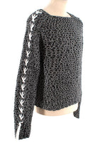 Sasquatchfabrix Shoe-Laced Stitched Two Tone Wool Sweater