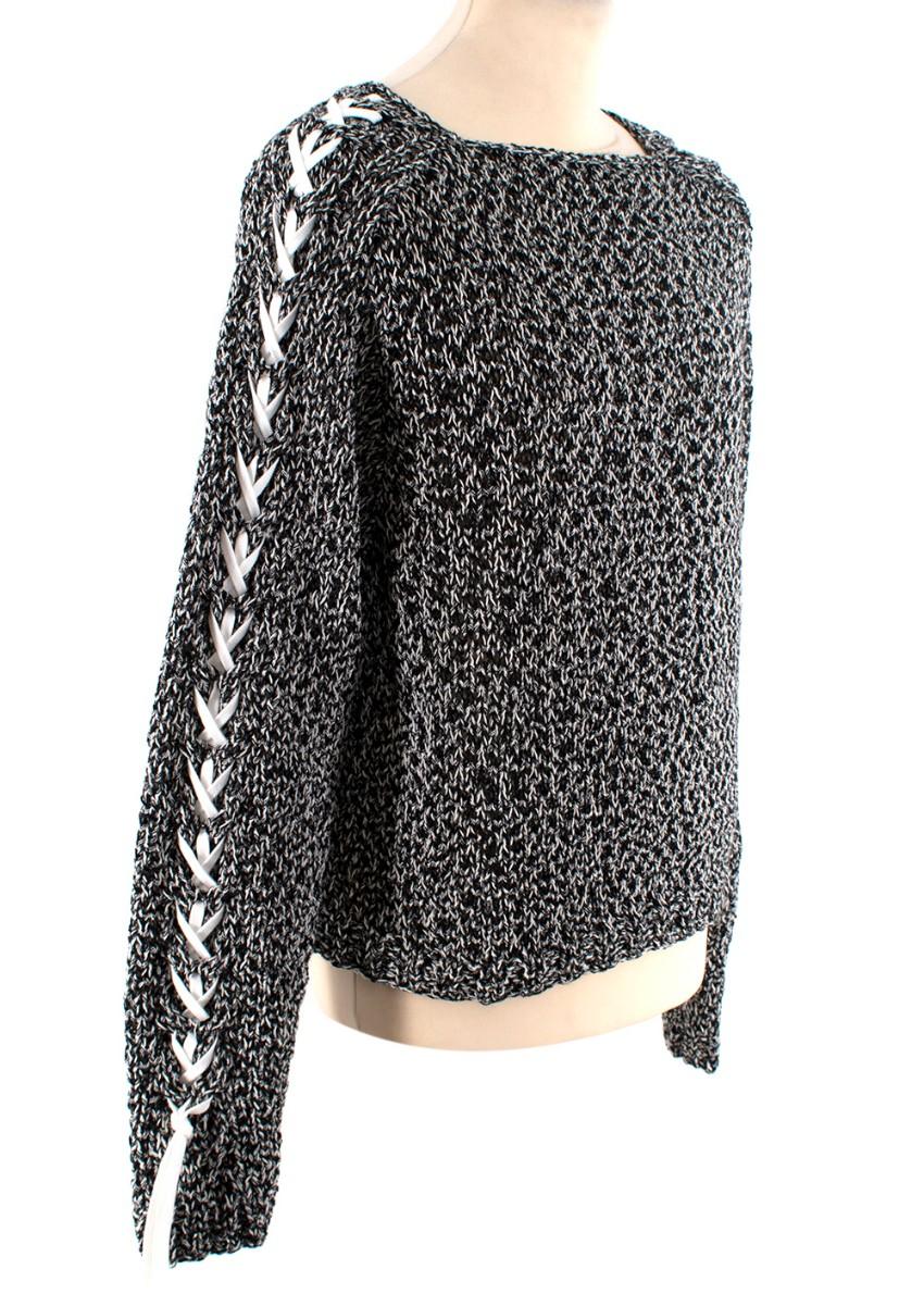 Sasquatchfabrix Shoe-Laced Stitched Two Tone Wool Sweater