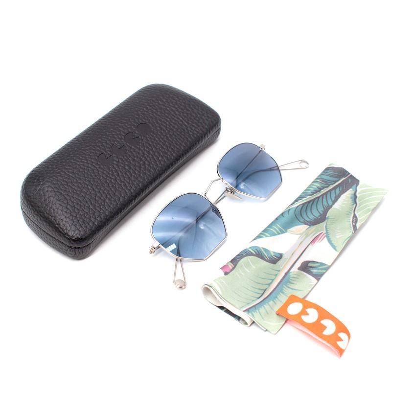 Garrett Leight Liberty Silver & Blue Gradient Octagonal Sunglasses