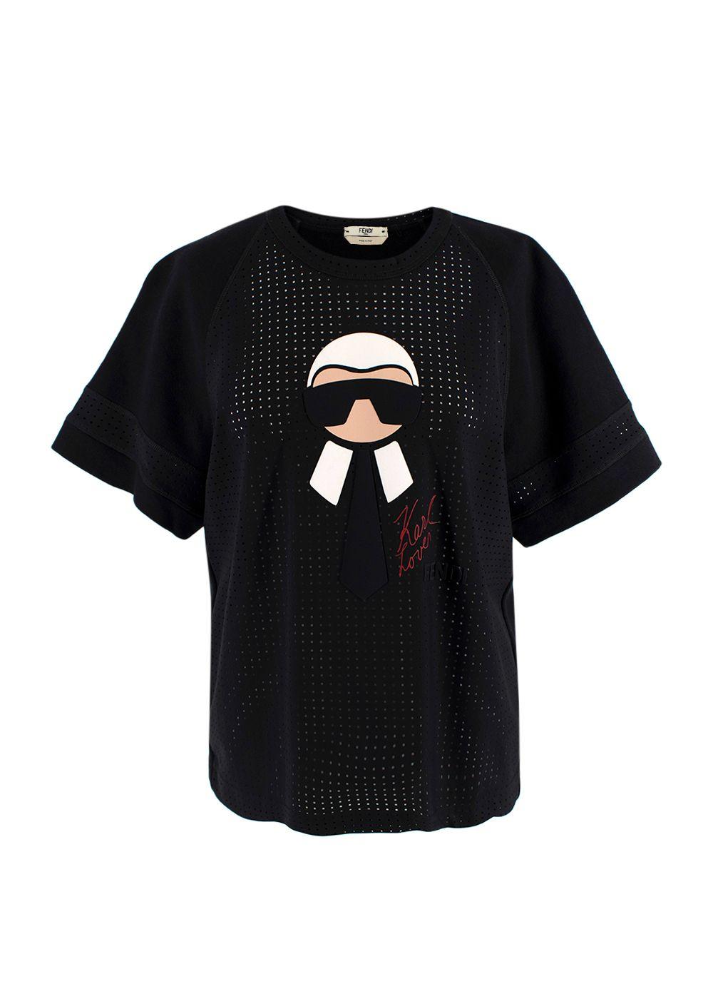 Fendi Black Karlito Perforated T-Shirt