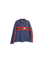Navy cotton-blend web striped windbreaker jacket