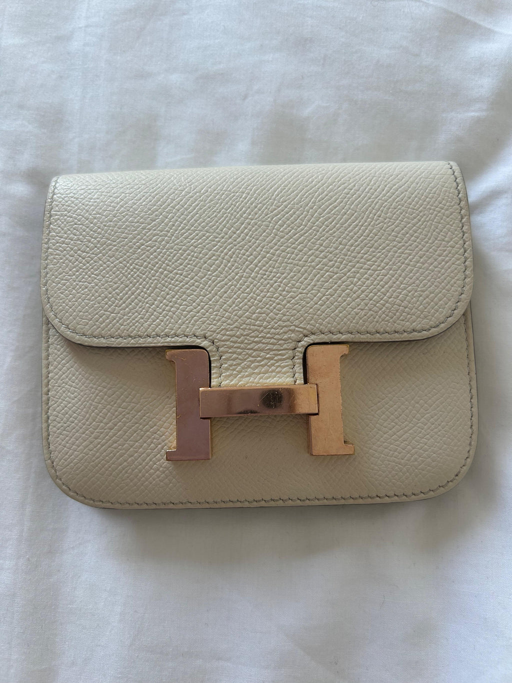 Hermes Constance Craie Slim wallet With Rose Gold Hardware
