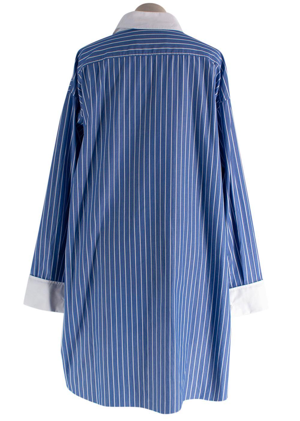 Marques Almeida Blue Contrast Collar Stripe Shirt