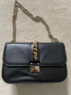 Black Leather Glamlock Shoulder Bag