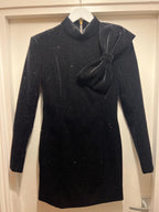 Balmain Black Velvet Embellished Mini Dress with Bow Detail