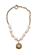Gold Tone Faux Pearl Pendant Necklace