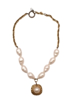 Gold Tone Faux Pearl Pendant Necklace