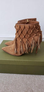 Rupert Sanderson Tassel Detail Tan Suede Ankle Boots