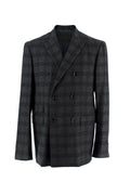 Pretty Green Charcoal Double Breasted Checked Blazer