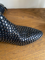 Black Leather Studded Pointed Toe Boots
