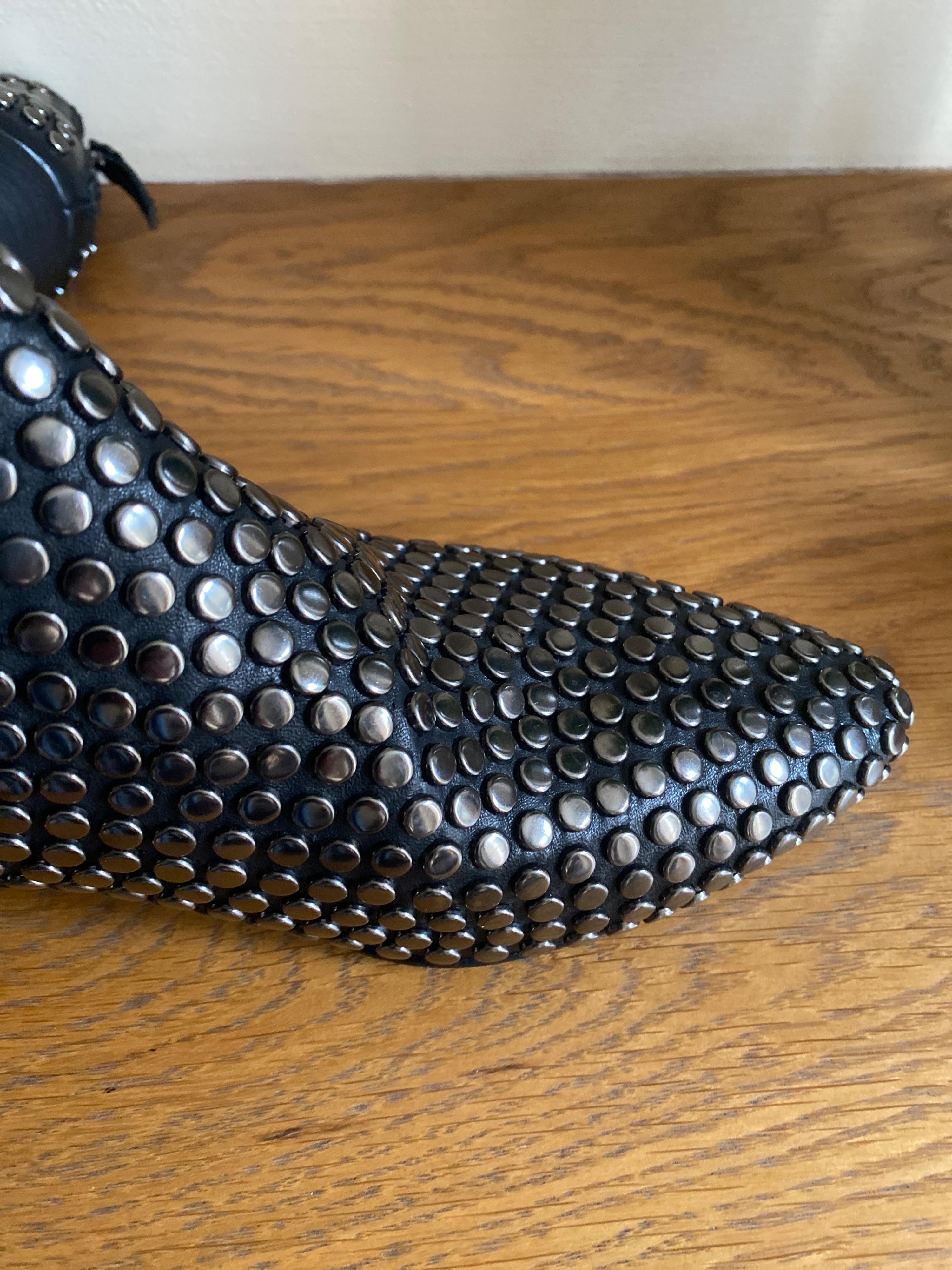Black Leather Studded Pointed Toe Boots