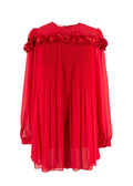 Giamba Red Floral Embroidered Pleated Blouse