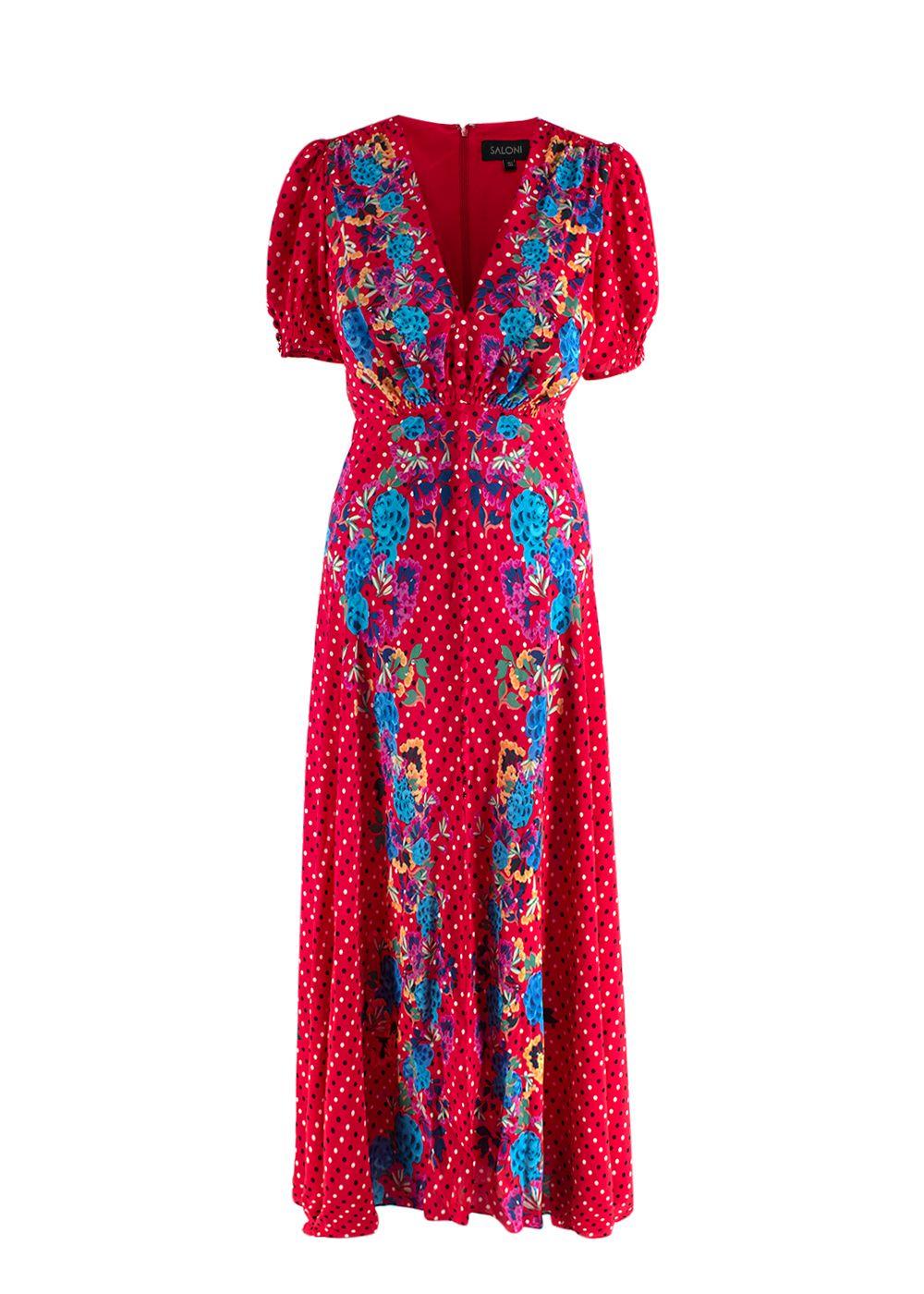 Saloni Red Polka Dot Print Silk Dress