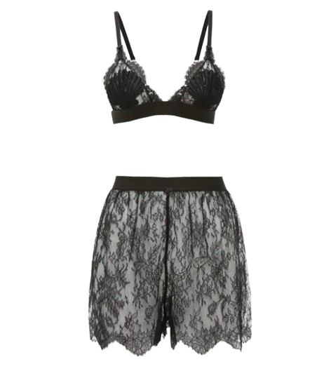 Gucci Black Floral Lace Shell Bra and High Rise Briefs