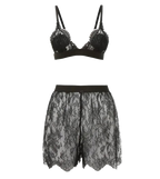 Gucci Black Floral Lace Shell Bra and High Rise Briefs