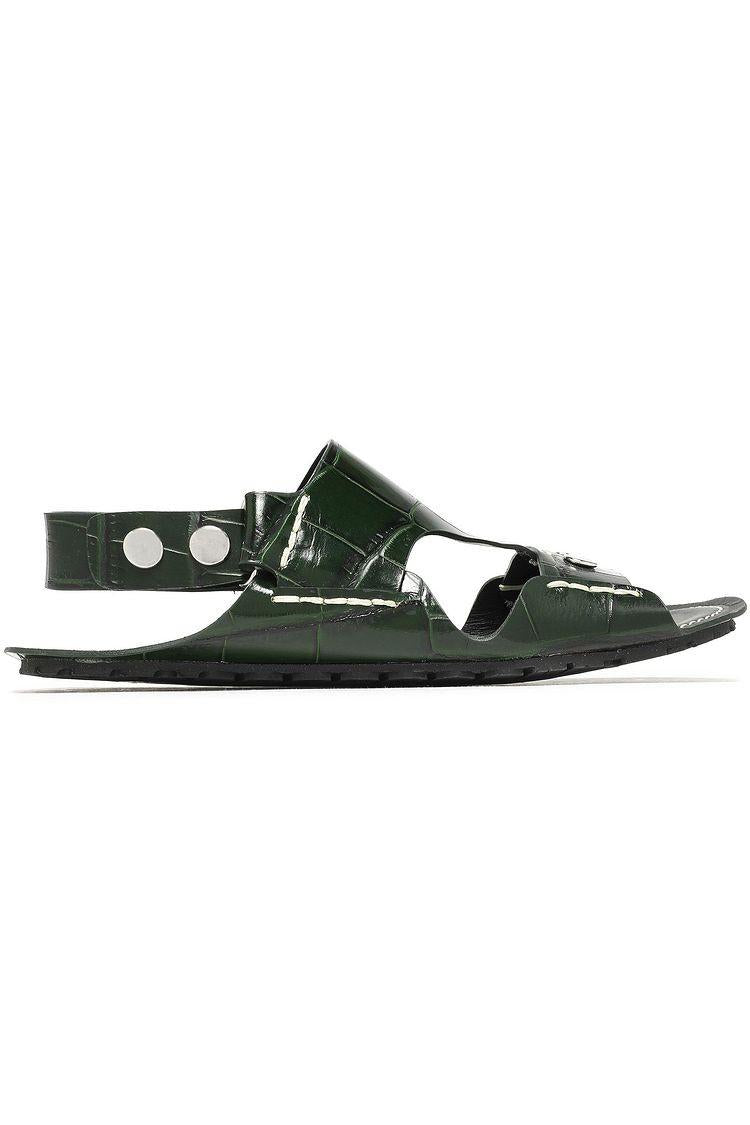 Joseph Dark Green Crocodile Print Slingback Sandals