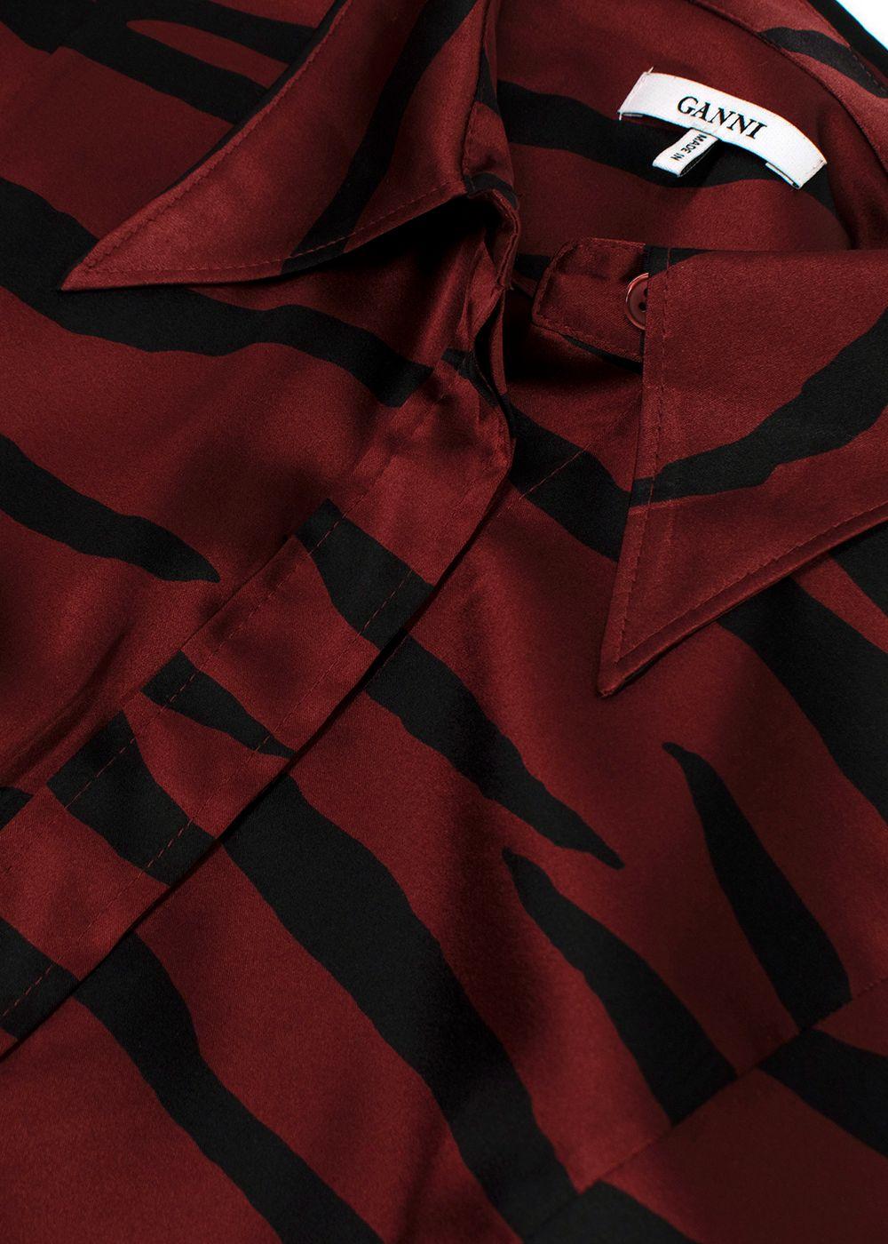 Ganni Deep Red Tiger Print Silk Shirt
