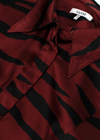 Ganni Deep Red Tiger Print Silk Shirt