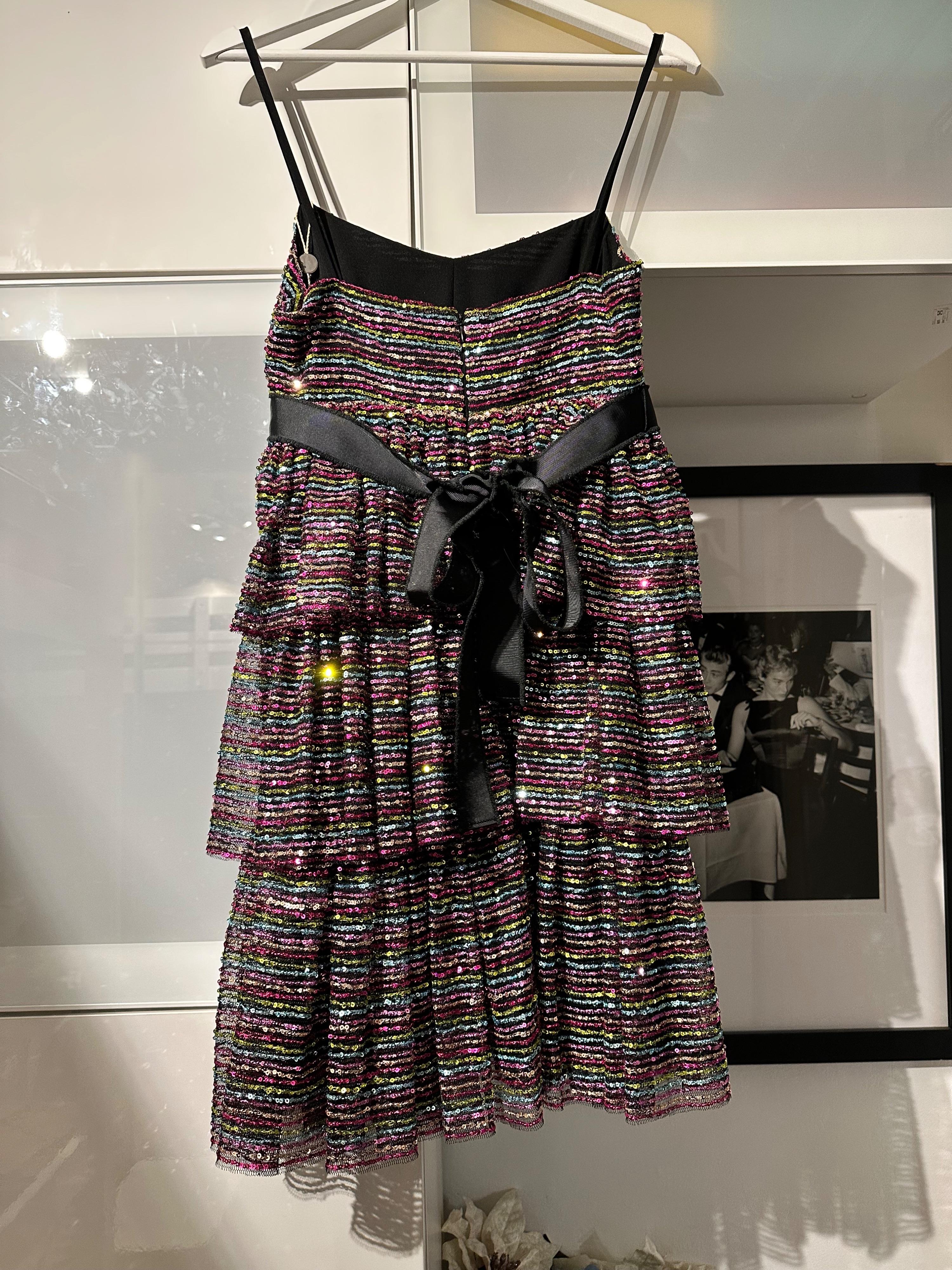Red Valentino Multicoloured Sequin Tiered Mini Dress