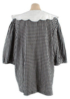 Batsheva Black and White Gingham Scalloped Collar Top
