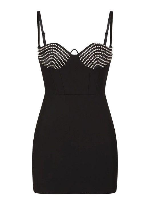 Crystal Cup Black Mini Dress