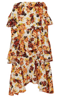 Ellery Orange Floral Print Ruffled Midi Skirt