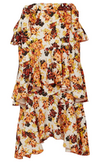 Ellery Orange Floral Print Ruffled Midi Skirt
