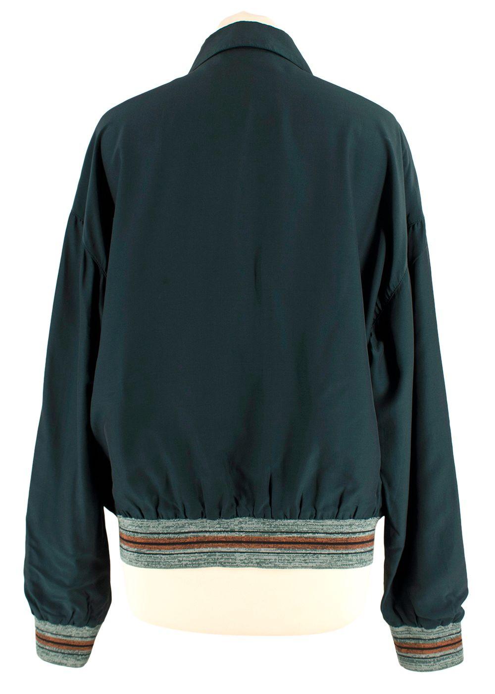 Prada Green Lightweight Bomber Jacket with Stripe Cuff Detail