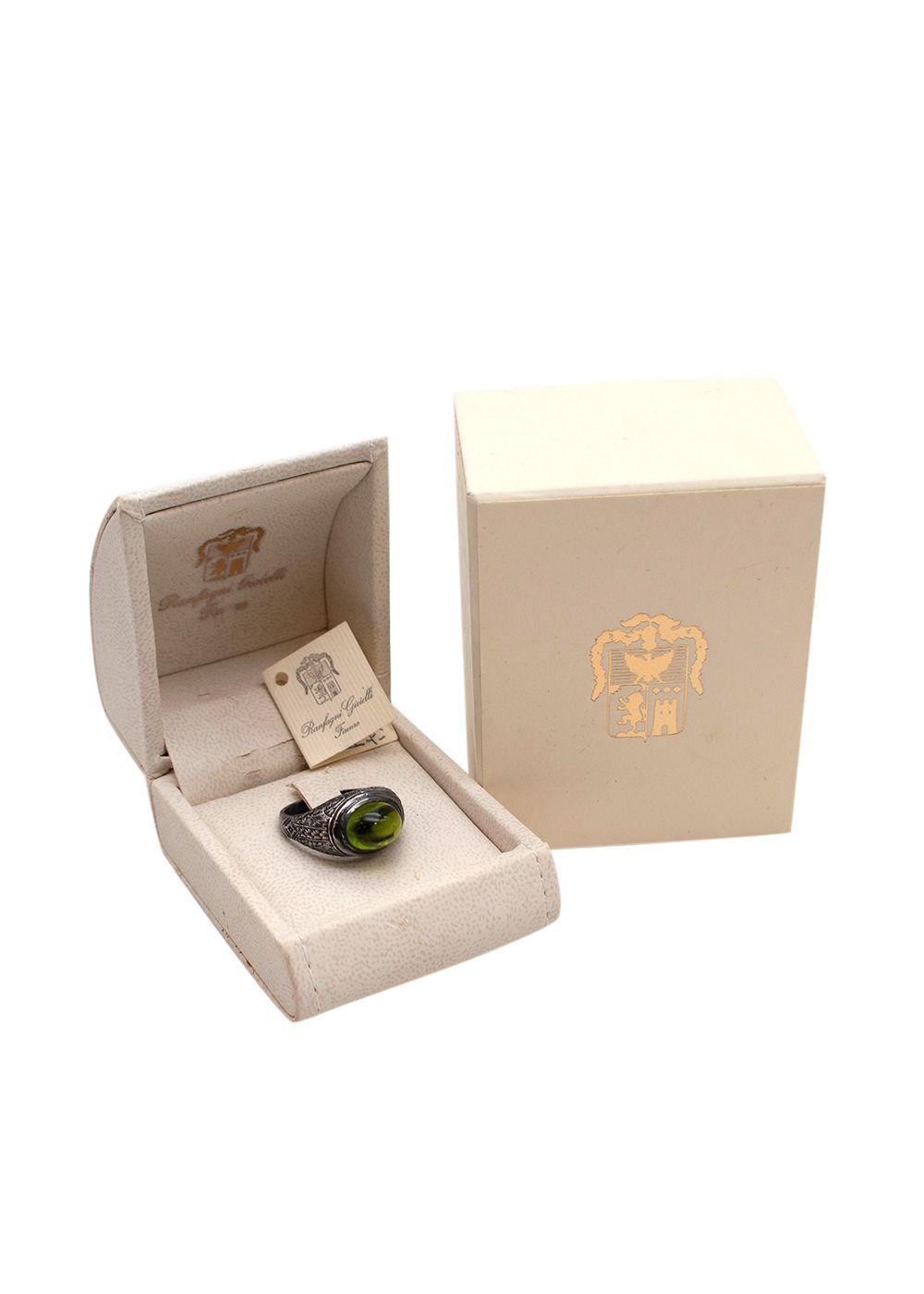 sterling silver & green quartz signet ring - size 6