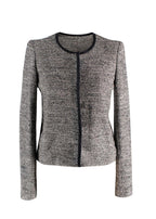 Iro Grey-black textured collarless snap-button jacket