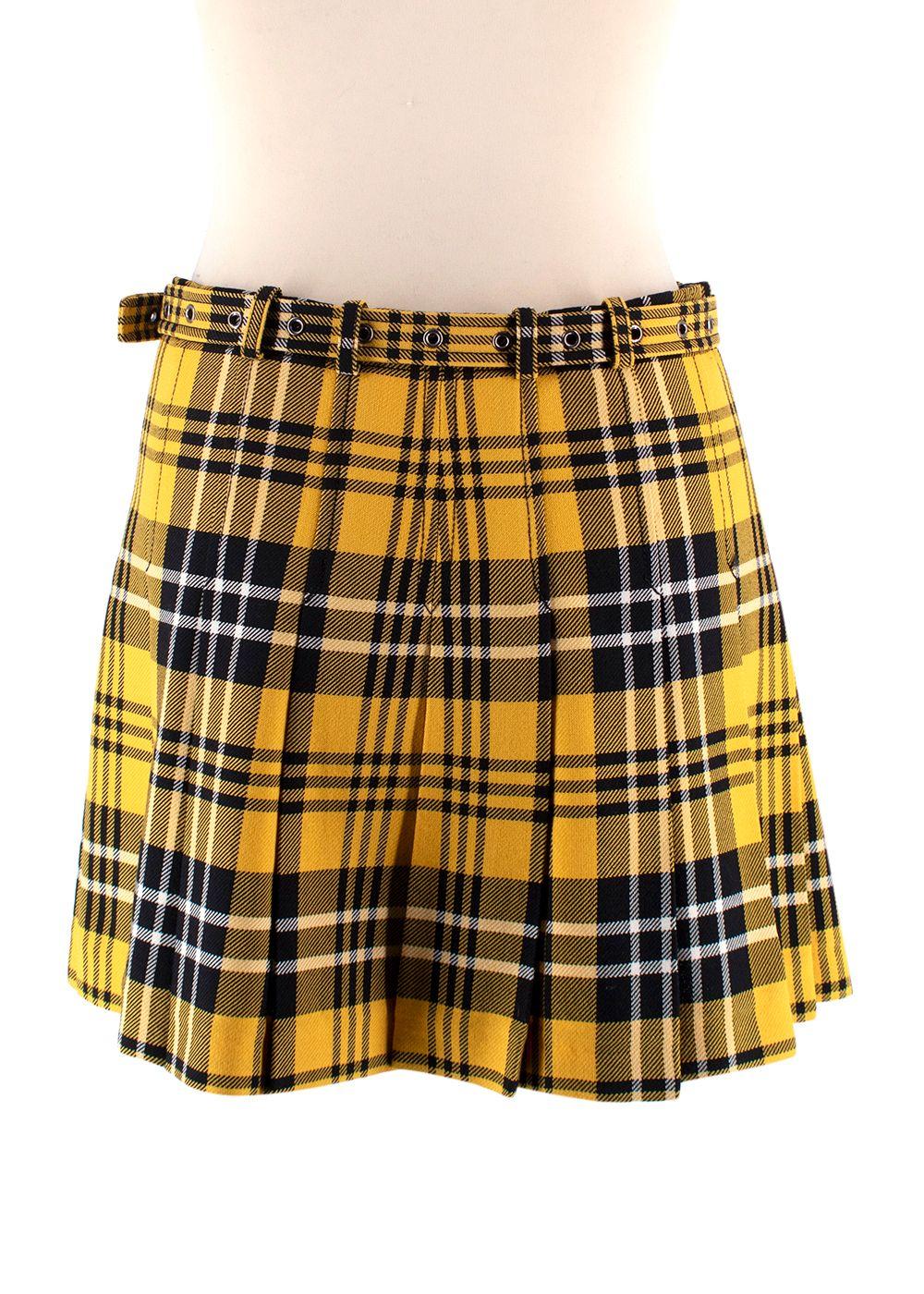 Dior Yellow Checked Pleated Mini Skirt