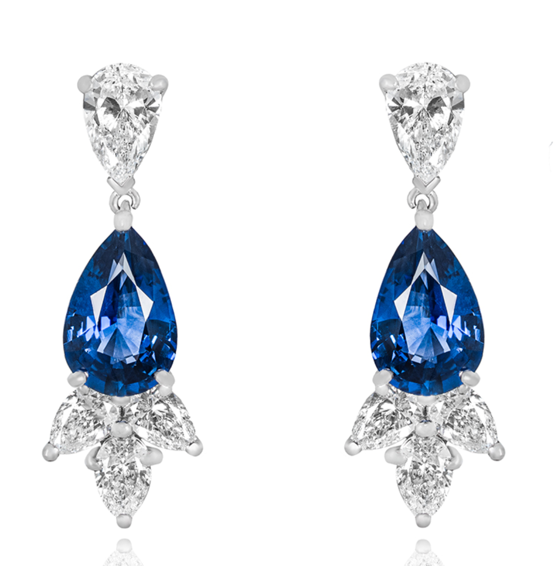 Platinum Set Pear-cut Sapphire & Diamond Drop Earrings