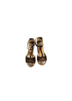 Brown suede & cork wedge heeled sandals