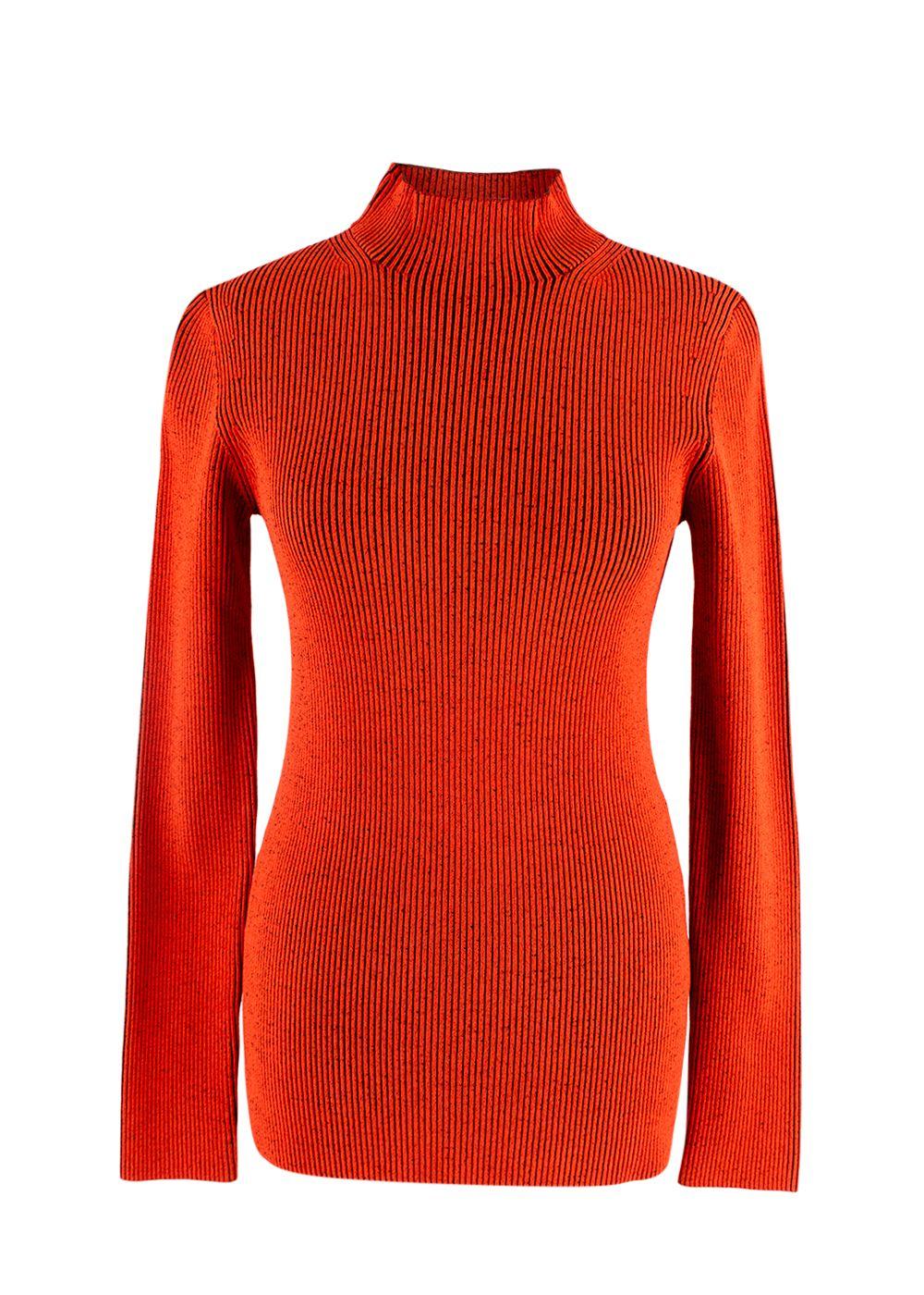 Proenza Orange Ribbed Knit High Neck Top