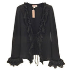 Blumarine Black Angora Wool & Leavers Lace Soft Jacket Cardigan