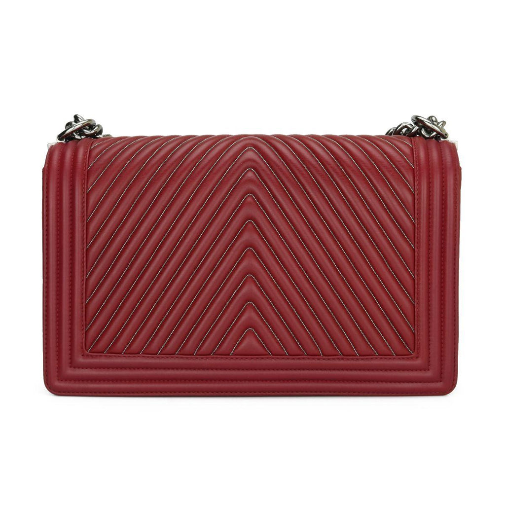 Dark Red Chain-trimmed Chevron Boy Bag