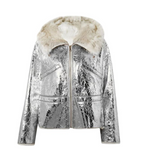 Yves Salomon Silver Metallic Lambskin Jacket