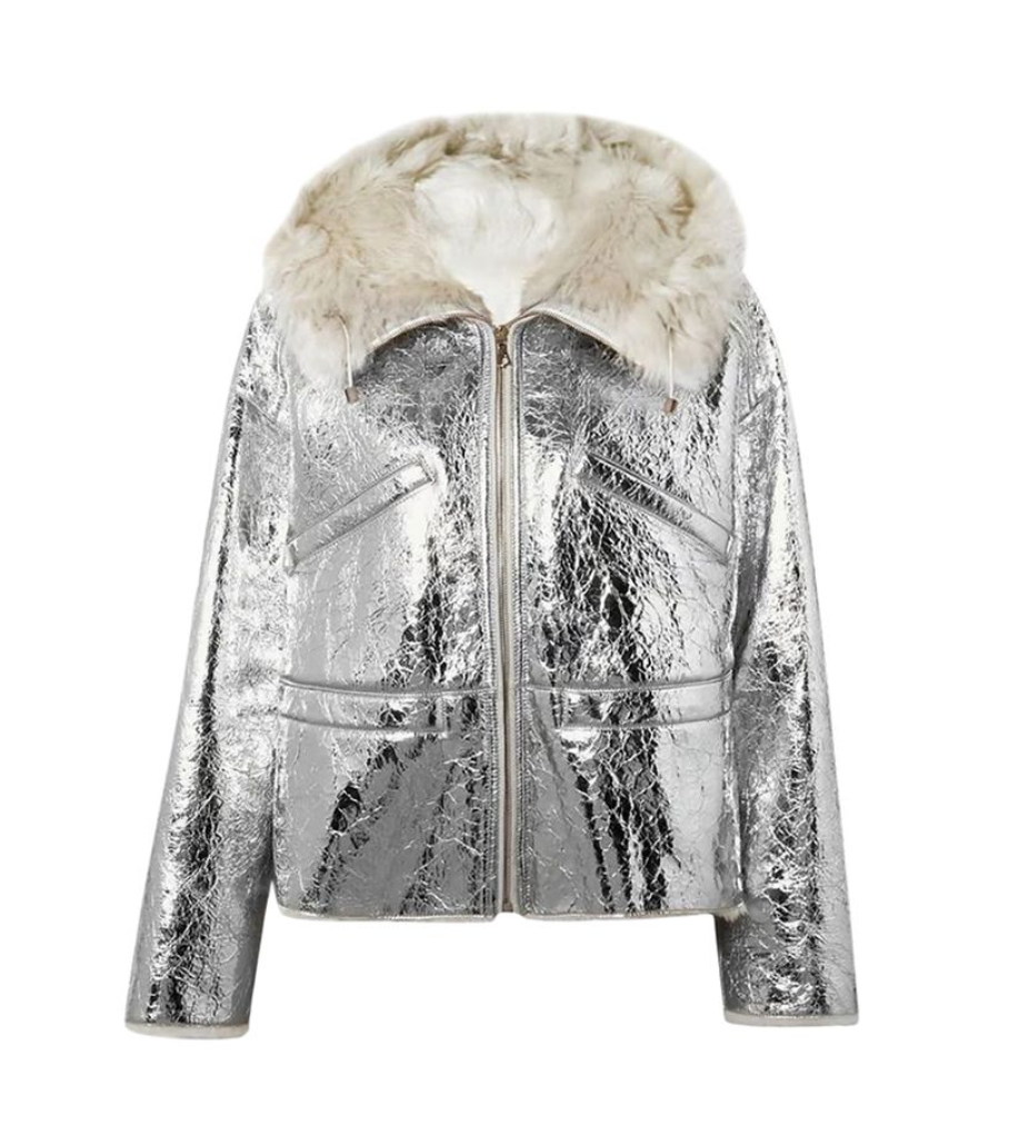 Yves Salomon Silver Metallic Lambskin Jacket