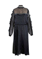 Sacai Navy Polka Dot Long Sleeve Midi Dress
