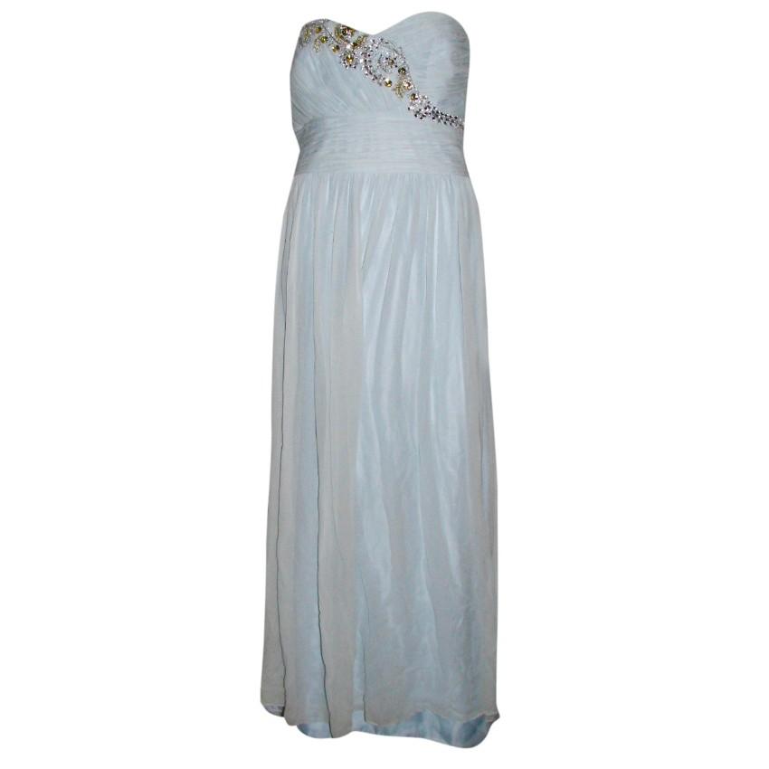 Marchesa Notte light-blue embellished strapless gown